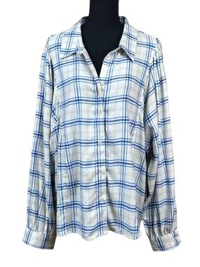 Scenario Women's Blue White Plaid Long Sleeve Shirt Size XXXL